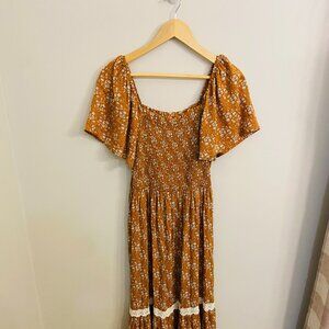 Womens Mustard Yellow with Lace Dress